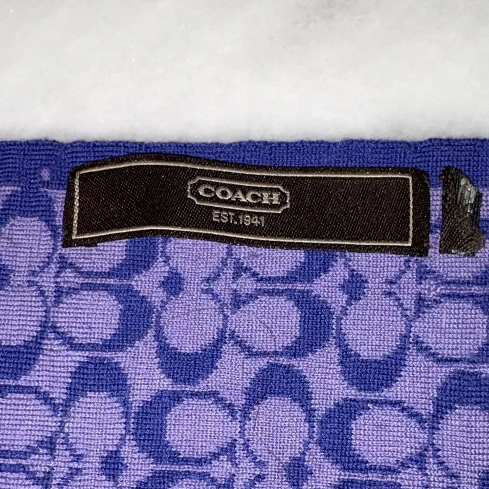 Coach Reversible Signature C Monogram Merino Wool Knit Scarf Purple Lavender